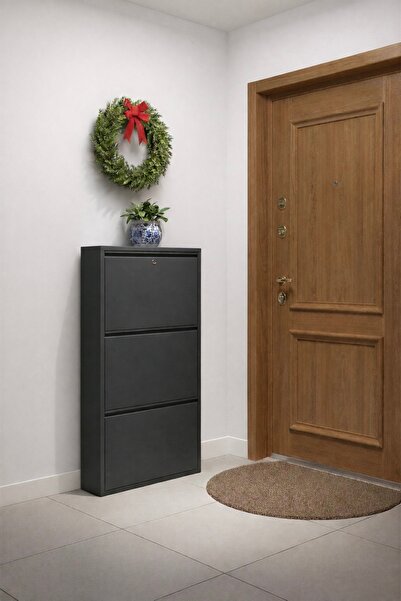 formood Kilitli 3'lü Metal Ayakkabılık - Antrasit - Ral 7016