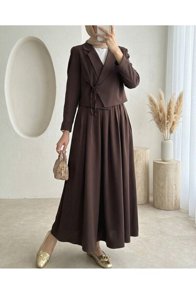 Modamorfo Σετ δύο τεμαχίων: Φούστα και Σακάκι με δέσιμο μπροστά -K. Καφέ