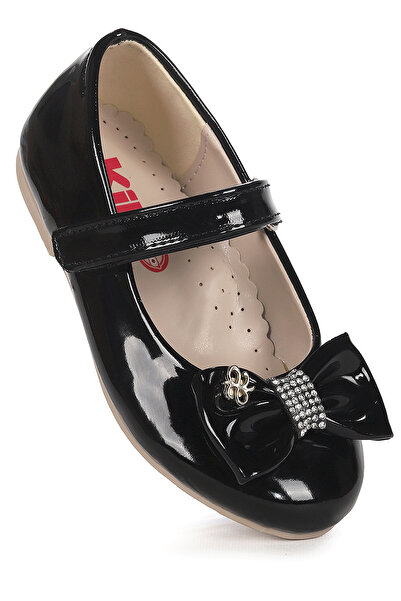 KARAMAZI Pantofi balerină pentru fetiță din piele lacuită cu velcro și fundă