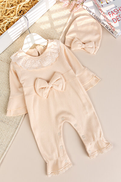 Babymod Stylish 100% Cotton Baby Girl Romper Set with Scallop Trim and Hat