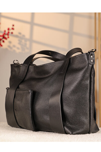 Aksesuarlia Black Color Leather Bag / with Wallet - 40278, Genuine Leather Ba...