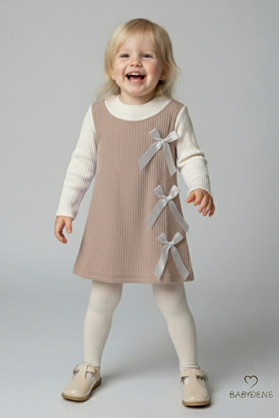 BABYDEN'S فستان بناتي قماش مجدّل للعيد 100% قطن، بأكمام طويلة، بفيونكة، ملمس ...