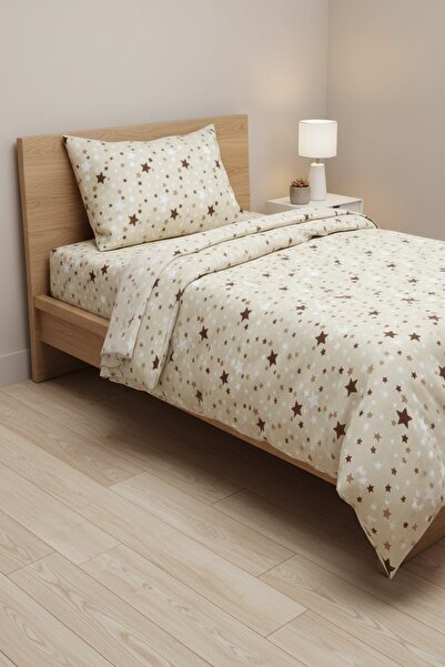 Gasel Home طقم غطاء لحاف فردي من القطن بنمط نجمة مع ملاءة مطاطية (مجهزة)