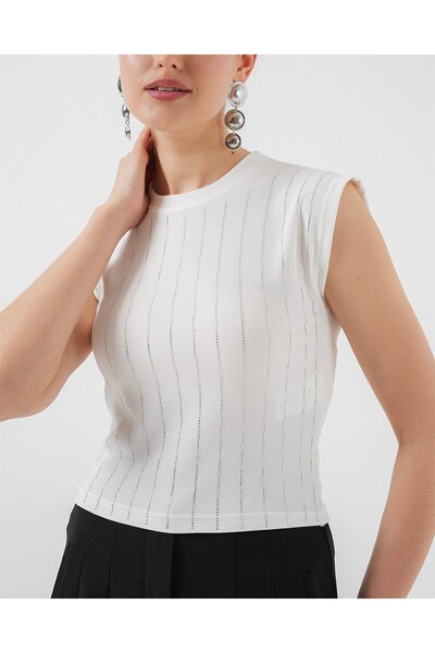 Modamorfo Women's Zero Sleeve Stone Blouse 931 - White