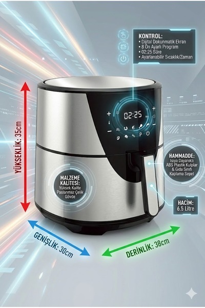 GUNES ZUCCACIYE Odetta Airfryer 8 Litre Sıcak Hava Fritözü