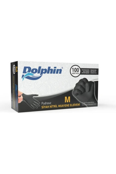 Dolphin قفازات نيتريل سوداء (م) مقاس (عبوة 100 قطعة)
