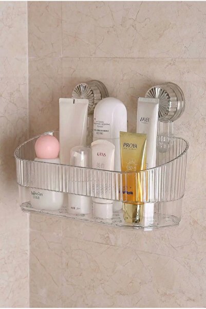 ModernEvAksesuar Beyaz Vakumlu Şampuanlık & Baharatlık Rafı | Delmeden Montaj...