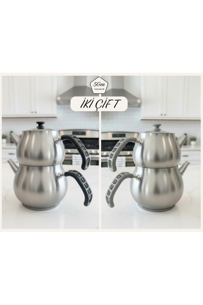 2-Piece Iron Handle Teapot, Pan, Silicone Holder for Coffee Pot 2 Sets (1 Pair Black- 1 Pair Grey)