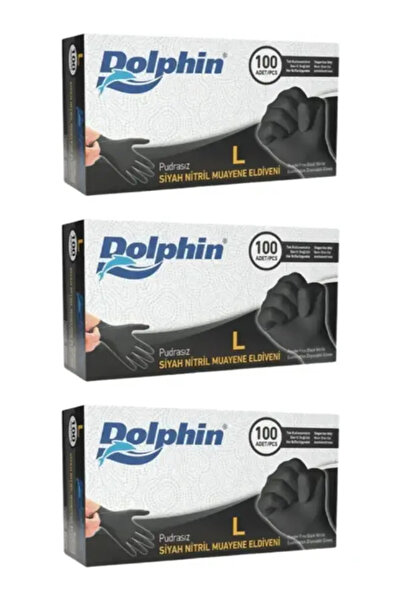 Dolphin Siyah Çok Amaçlı Nitril Eldiven Pudrasız (l) 100lü Paket 3 Adet
