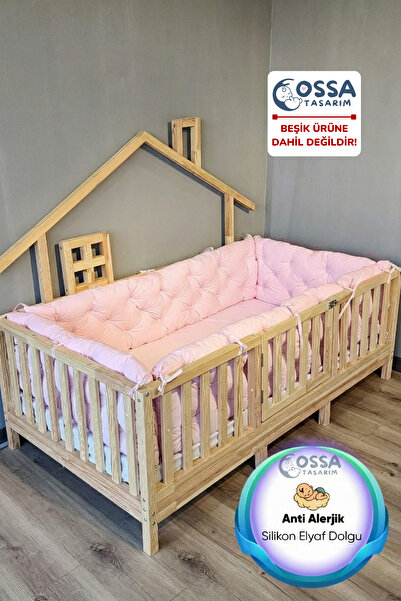 yasetex tasarım Montessori Yatak ve Beşik İçin 4 Kenar Koruma Seti Toz Pembe