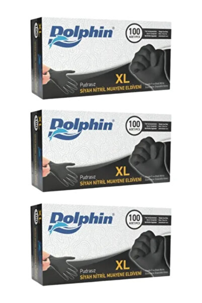 Dolphin Siyah Çok Amaçlı Nitril Eldiven Pudrasız (xl) 100lü Paket 3 Adet