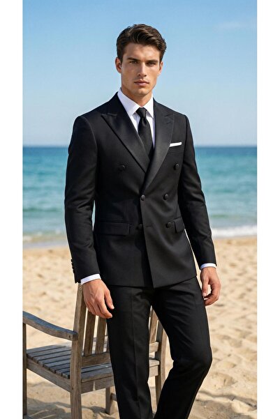 THE ROBUS بدلة رجالية من الليكرا بصدر مزدوج