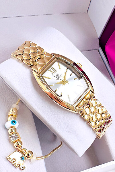 Homies ساعة يد نسائية خاصة مع علبة مقاومة للماء باللون الذهبي والفضي وسوار من...