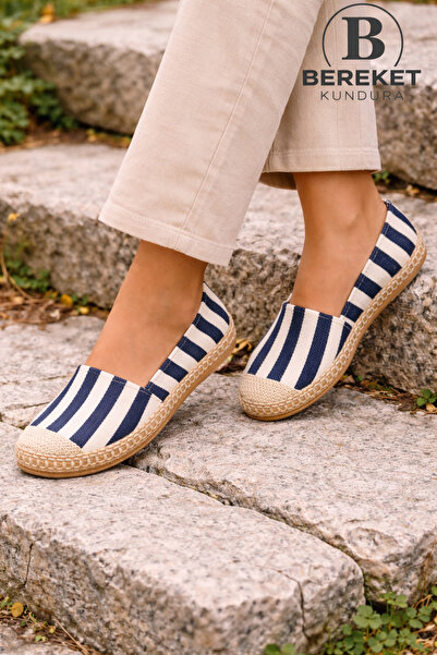 çetin ayakkabı Eser Kadın Yazlık Günlük Lacivert Çizgili Spor Şık Espadril Ay...