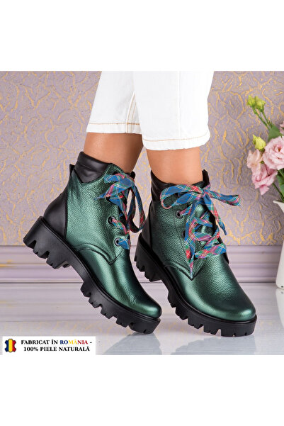 Polinski Shoes Ghete Dama din Piele Naturala Verde Metalizat Aurora – Fabrica...