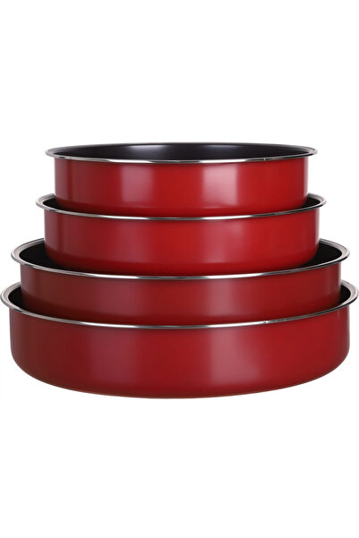 Smart Kitchen Set of 4 round oven trays in red/black, 24×26×30×32 cm