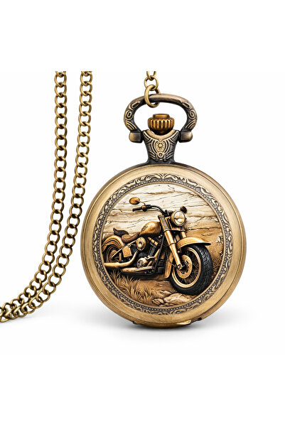 DeNors Vintage Motorcycle Figured Pocket Watch Necklace |   Retro Design Styl...