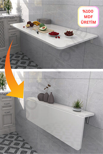 Kydonia Home 110x60 Cm Oval Köşeli Sabit Raflı Duvara Monte Kırma Katlanır Masa