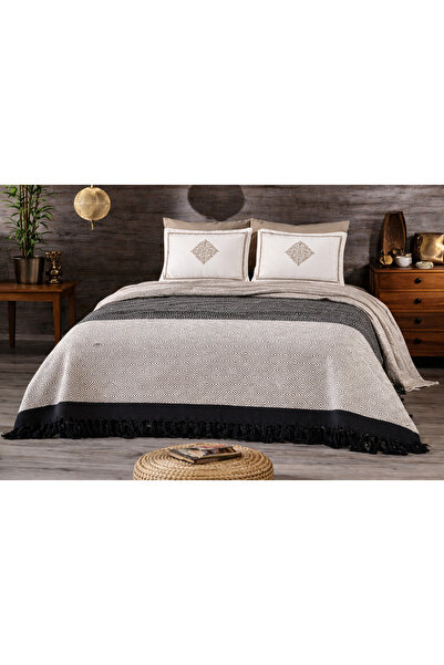 Siyah Çözgü Yatak Örtüsü ve Koltuk Örtüsü- Çift Kişilik 200 X 250 cm, 1200gr,Yumuşak, Dekoratif Pike