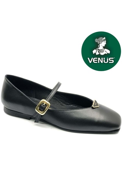 Venüs Hermit Genuine Leather Orthopedic Women's Casual Ballerina Shoes Black