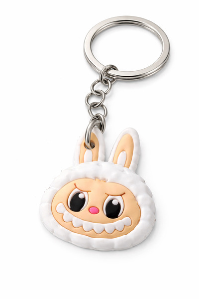 DeNors سلسلة مفاتيح بلاستيكية بيضاء مع شخصية لابوبو