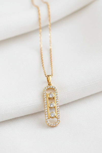 özgül takı ve tasarım قلادة نسائية من الستانلس ستيل باللون الذهبي مرصعة بحجر ...