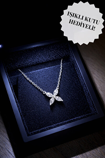 Siminkari 925 Ayar Markiz Kesim Çiçek Kolye Büyük Boy Rodyum Kaplama