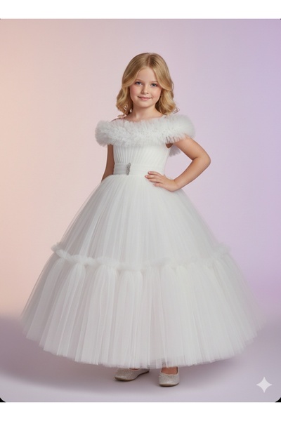 aymelya Kız Çocuk Sırt Lastikli Omzu Açık Askılı Astarlı Çift Tarlatan Pırılt...