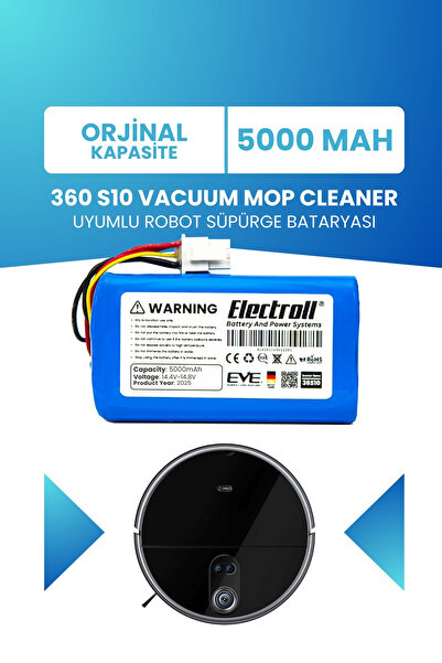 ELECTROLL 360 S10 Vacuum Mop Cleaner Batarya (ORJİNAL KAPASİTE) 5200mah Pil R...
