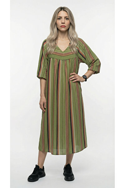 Robin Kadın Yeşil Ve Kahve Tonlarında Standart Beden(38-40-42) Elbise