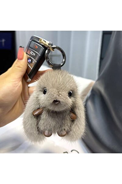 Choice سلسلة مفاتيح أرنب رمادي رقيق بعيون كبيرة وآذان ناعمة - سلسلة مفاتيح سي...