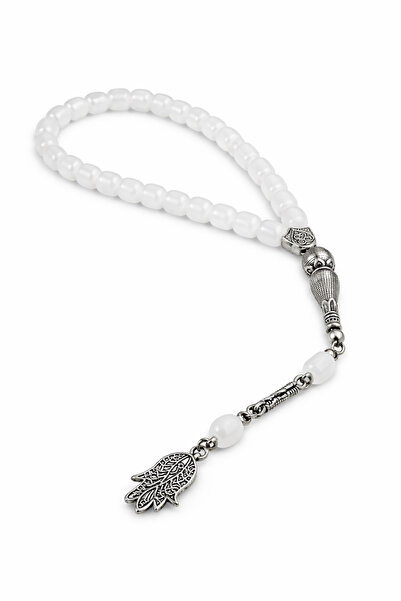 DeNors Beyaz Taşlı İmameli Erkek Tesbih | El Yapımı Özel Kutulu-Metal Püsküll...