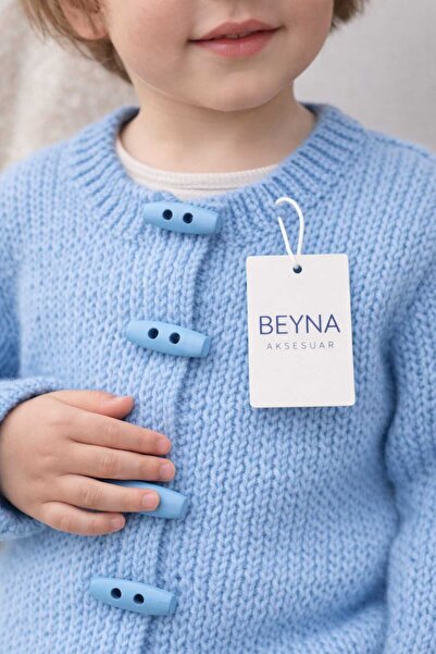 Beyna DOĞAL AHSAP AÇIK MAVİ TAHTA ÇOBAN 3 CM DÜĞME 1 PAKET 12 ADET