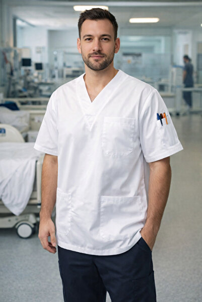 mirach Erkek 4 Cepli Hemşire Ve Doktor Scrubs Tek Üst Üniforma Hastane Cerrahi Forma Rahat Medikal Kıyafet