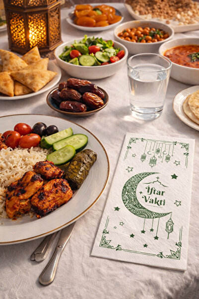 Dekals 25 Adet Ramazan Temalı İftar Vakti Baskılı Garson Katlama BEYAZ Kağıt ...