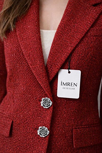 İMREN AKSESUAR Z.A.R.A Moda Rose Buton de culoare argintie de dimensiuni mari...