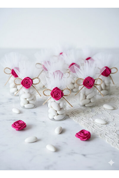 Esram Butik 50 Adet Saten Fuşya Gül - Nişan Bohça Davetiye Doğum Günü ve Orga...