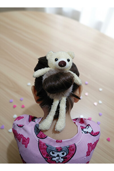 MYNAURA Peluş Ayıcık Simit Toka – Yumuşak Tüylü Sevimli Ayı Figürlü Saç Tokası