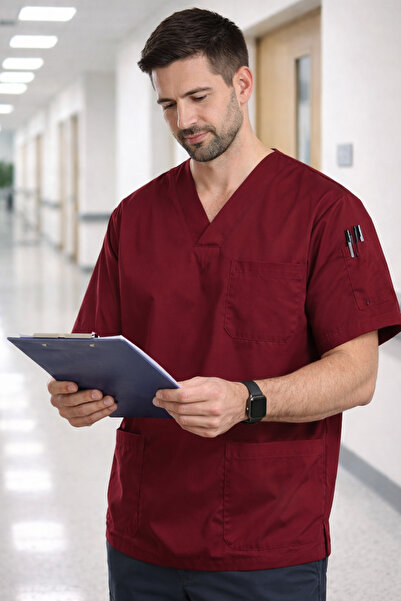 mirach Erkek 4 Cepli Hemşire Ve Doktor Scrubs Tek Üst Üniforma Hastane Cerrahi Forma Rahat Medikal Kıyafet