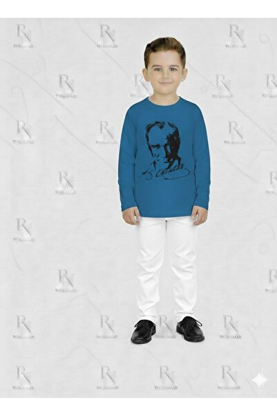 YCN TEKSTİL Детски бял комплект с щампа Ататюрк - Комплект от горнище с дълъг...