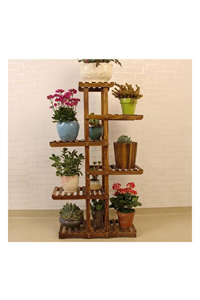 ALANDEKOR Eskitme Ahşap Dekoratif Çiçeklik Saksılık Balkon Bahçe Standı