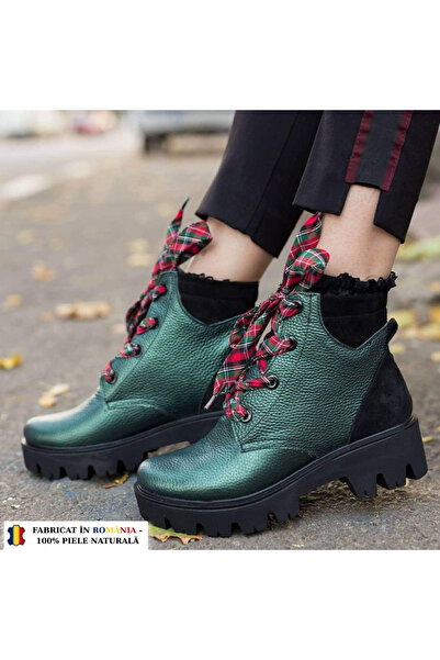 Polinski Shoes Ghete Dama din Piele Naturala Verde Metalizat Aurora – Fabrica...