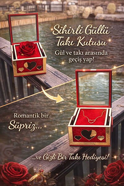 Fırtına Armağan Sihirli Güllü Kutuda 14 Ayar Altın Kaplama 316L Çelik Düğüm K...