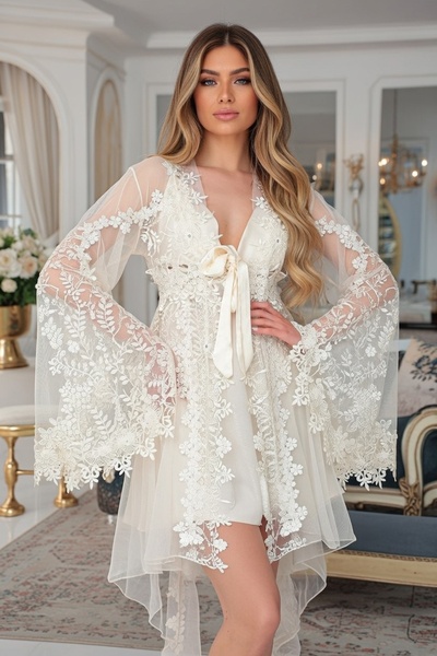 bigmama Gelinlik Sabahlık Fantezi Saten Gecelik Düğün Hazırlık Dantelli Balay...