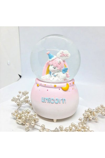 Yağmur Kar Küresi Büyük Boy Otomatik Işıklı Unicorn Model Unıcorn Çocuk Odası Dekorasyon