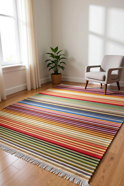 BLGHOME RENKLİ ÇİZGİLER MODERN HALI DEKORATİF KİLİM