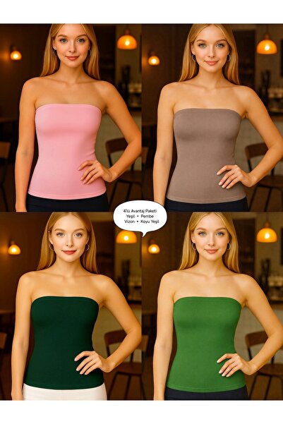 Olyssia Γυναικείο σετ μπλούζας χωρίς τιράντες 4 τεμαχίων / Ελαστικό που αγκαλ...