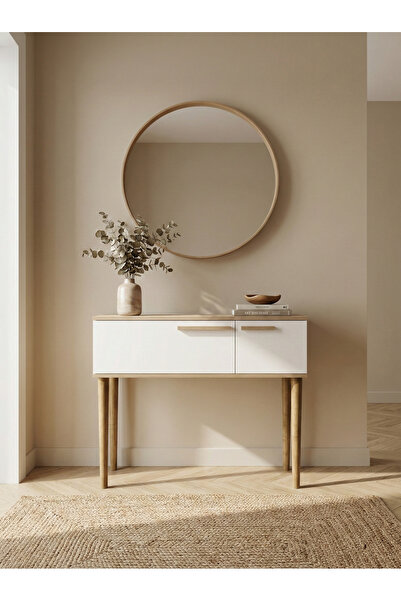 Deco modul Kayağan Dresuar - Beyaz & Ahşap | En 105 cm - Yükseklik 86 cm - De...