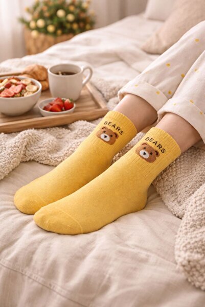 İpeksi Teddy Bear Pattern Organic Cotton Combed Tennis College Socks