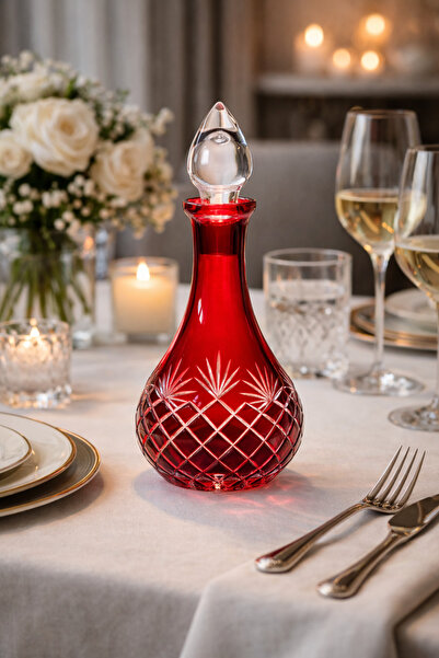 Kristal Market El İşçiliği Zemzem Şerbet Şişesi Kırmızı 1 Adet